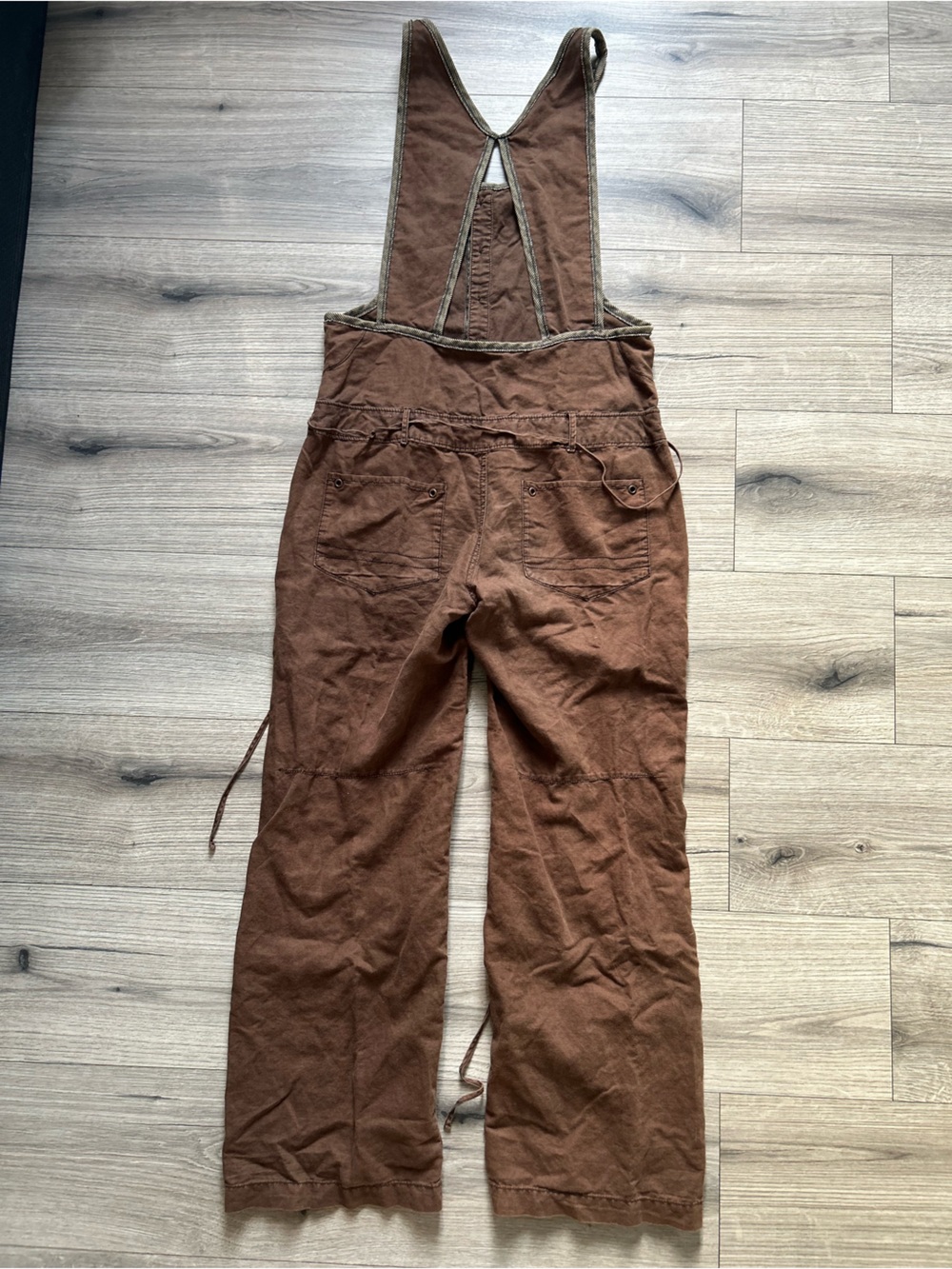 Free People Deep Trance Overalls Brown Sugar Cotton Wide Leg Boho Chic Size 4 - Picture 9 of 10
